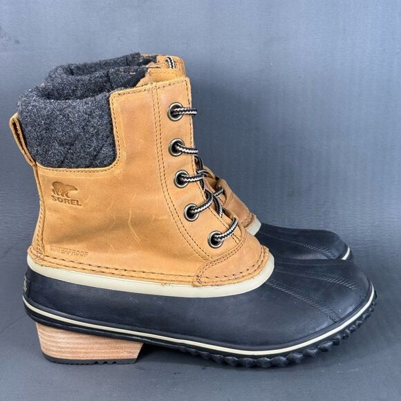 Sorel Womens Elk Tan Leather Slimpack II Lace Up Waterproof Boots size 8.5 - Picture 1 of 9